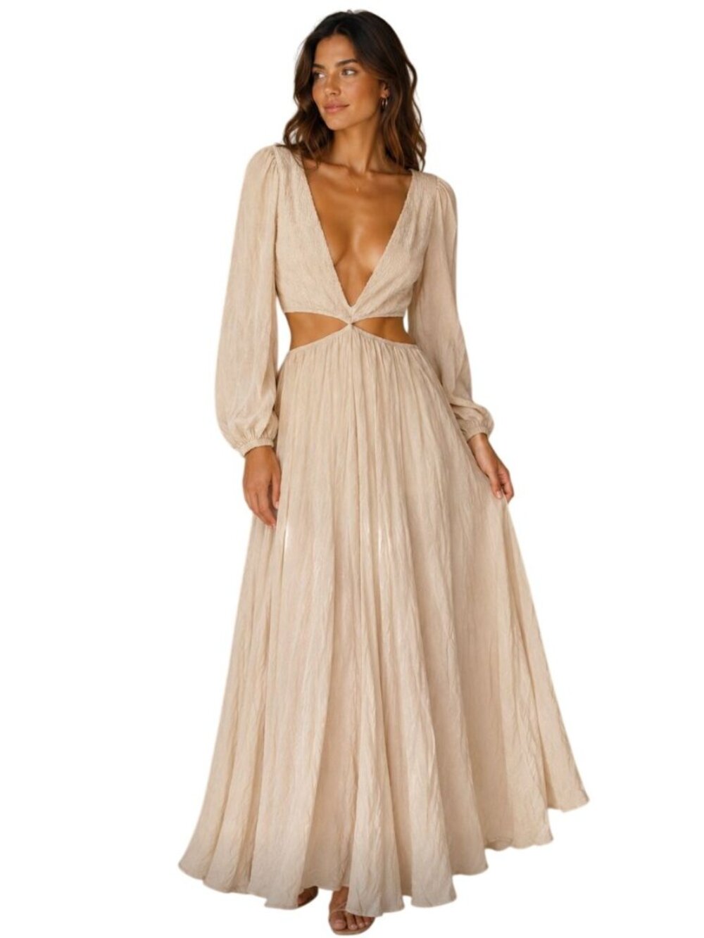Indah Julie Solid Ruched Bodice Cutaway Maxi Dress NWOT- Size M